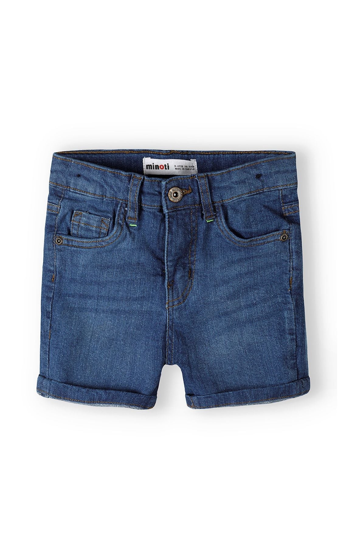 Denim Shorts, Navy, Five Pocket, Rolled Cuffs - 1