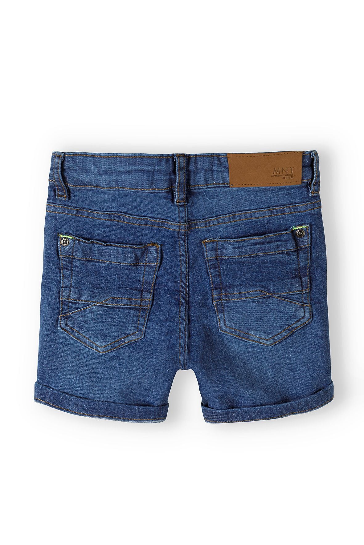 Denim Shorts, Navy, Five Pocket, Rolled Cuffs - 2