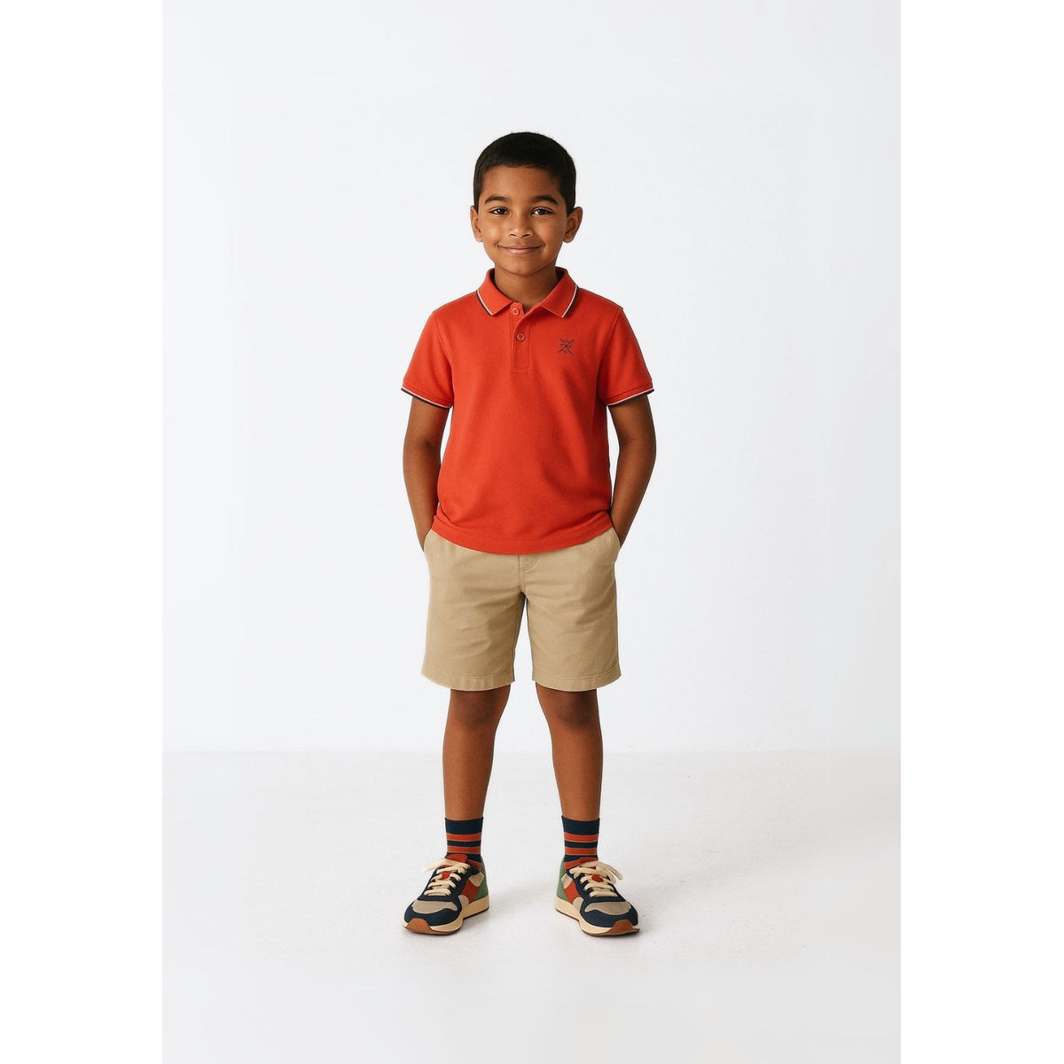 Boys' polo shirt in red — complete product view for square Shop card