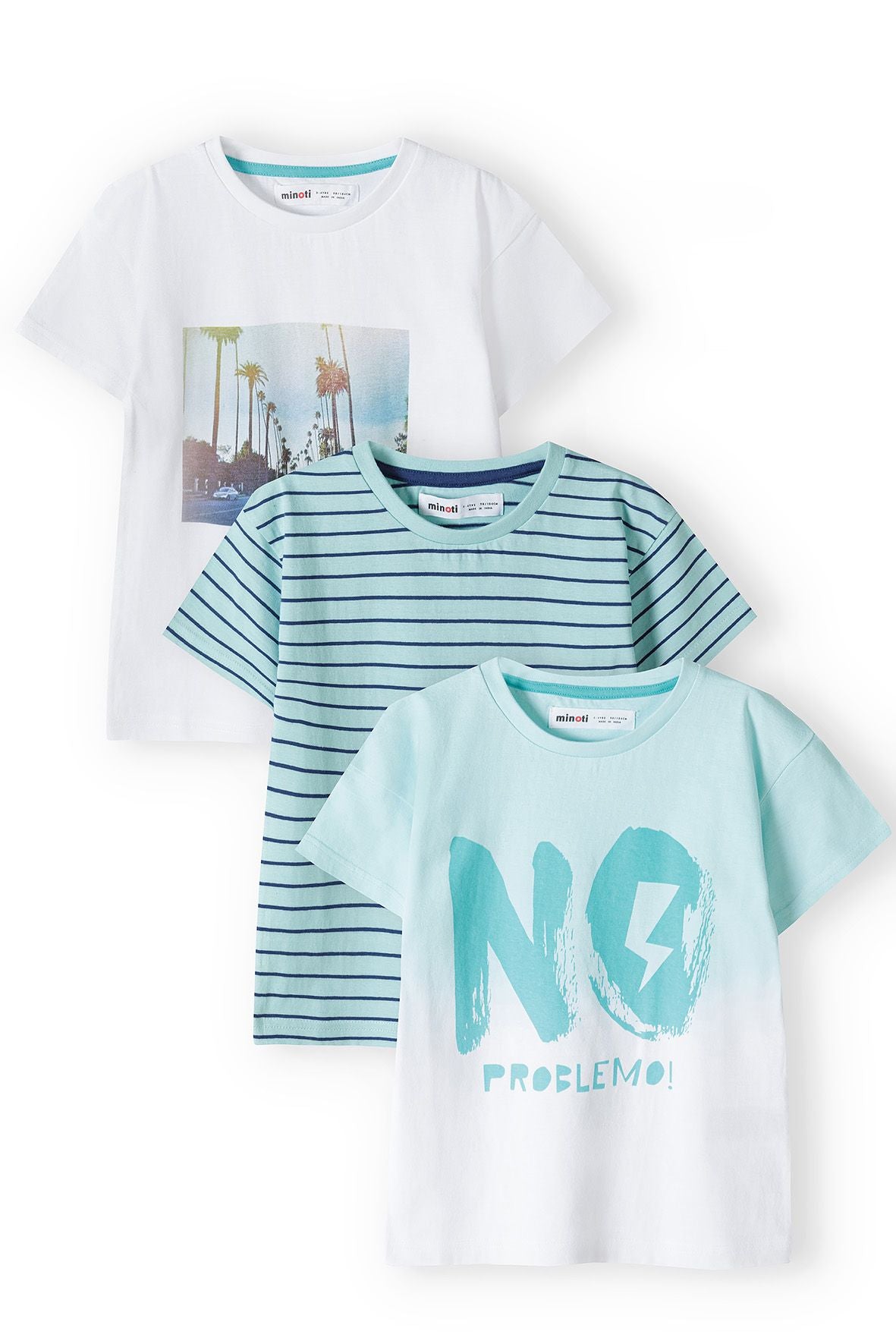 T-Shirts 3-Pack Mint, Navy Stripe & Palm Print - 1