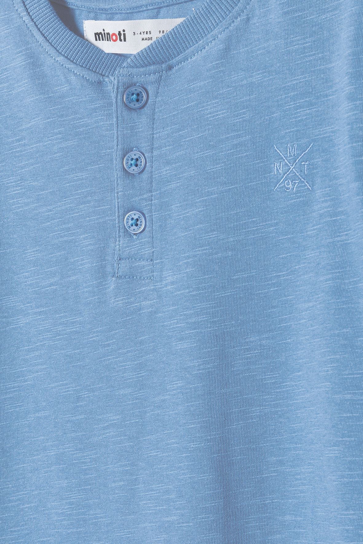 Henley T-Shirt, Blue, Button Neck - 3