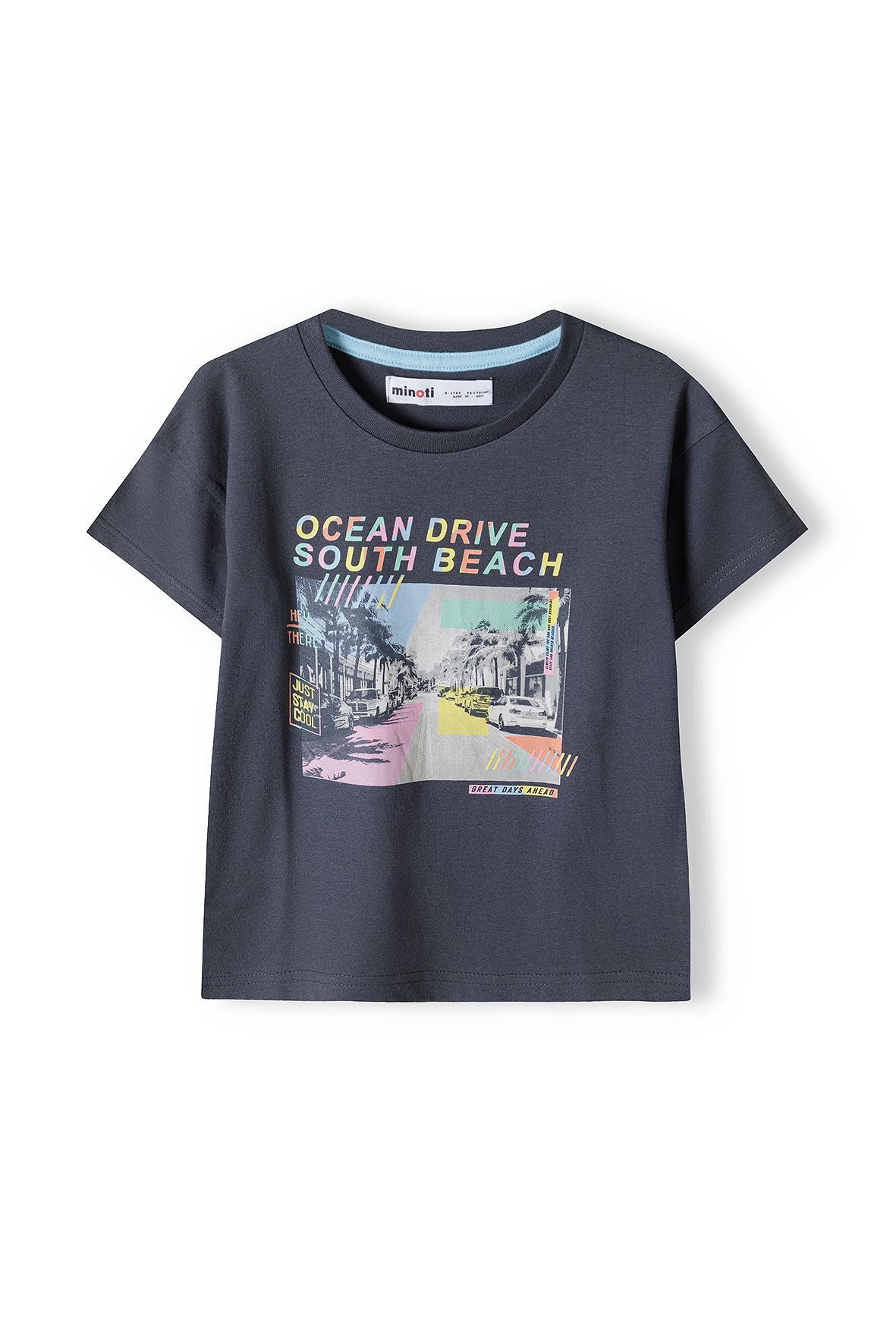 Ocean Drive Beach Print T-Shirt, Grey, Short Sleeve - 1