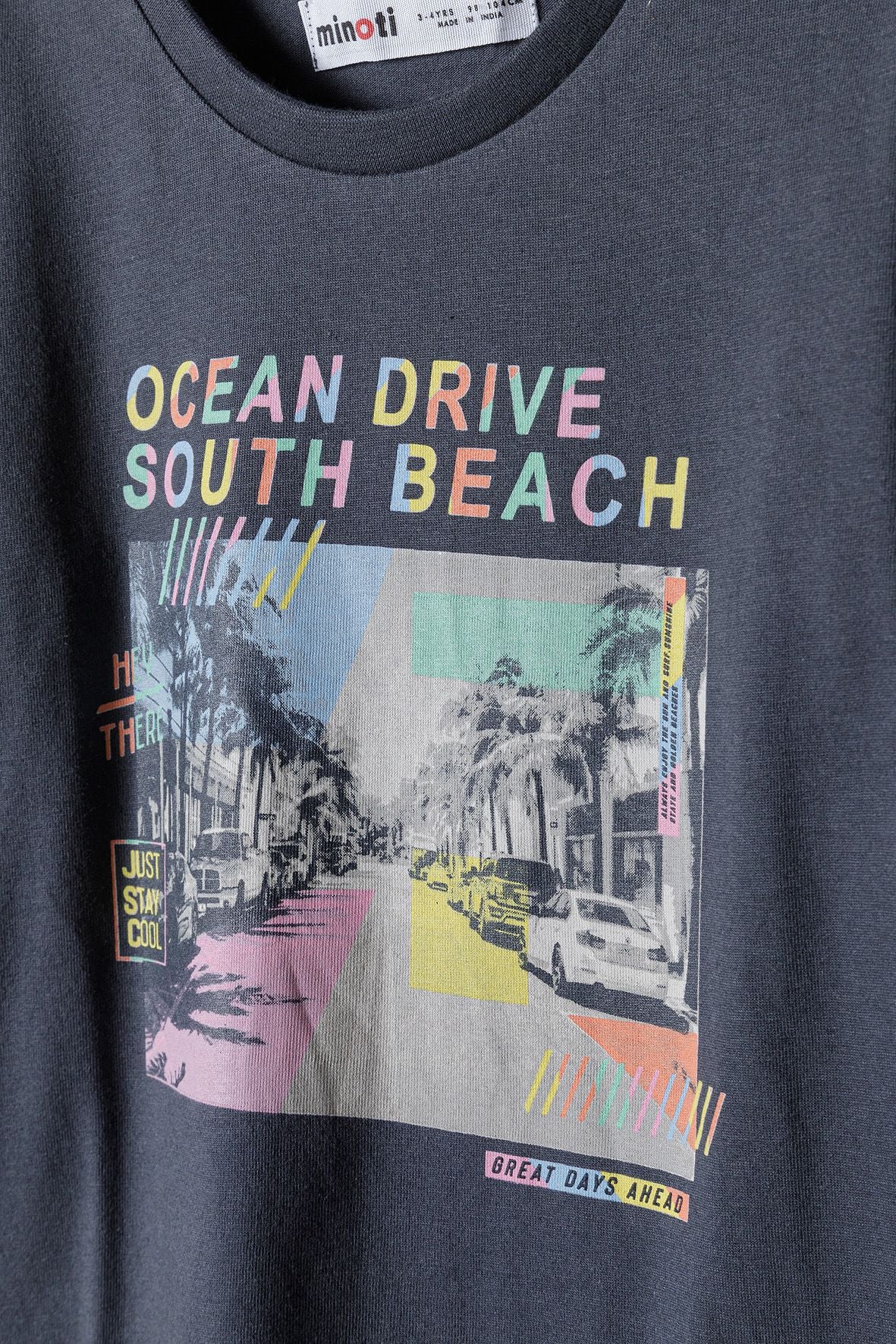 Ocean Drive Beach Print T-Shirt, Grey, Short Sleeve - 3