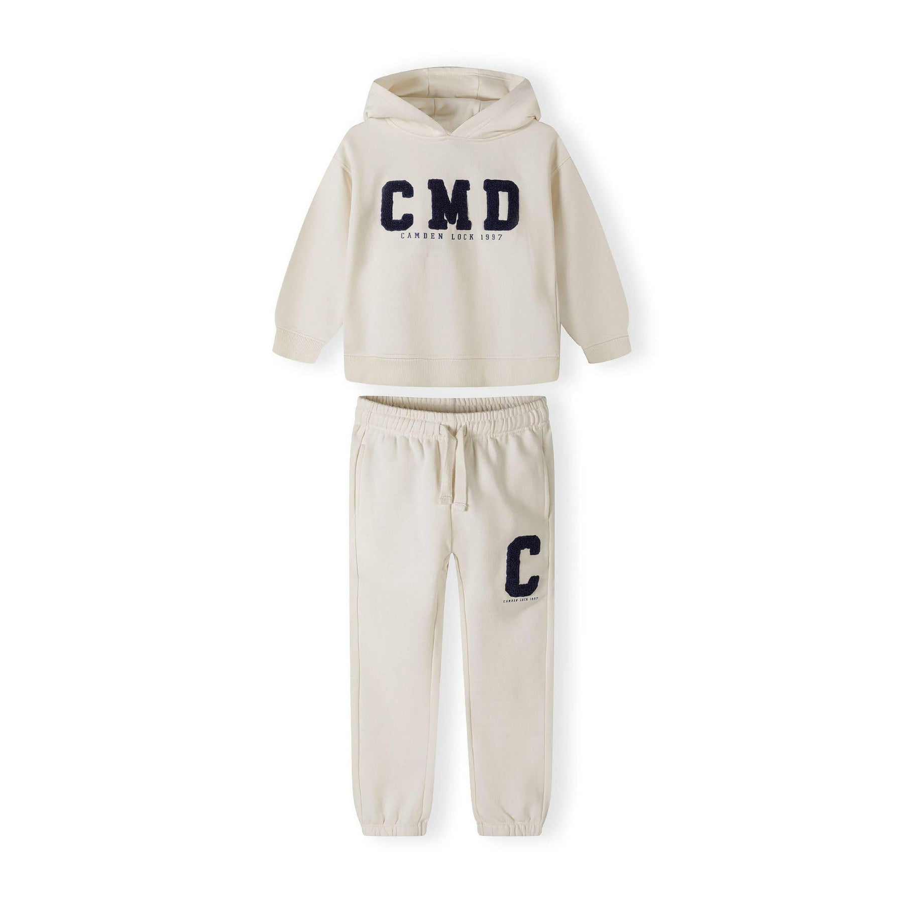 Back view of cream hoodie showing plain design with hood detail on white background