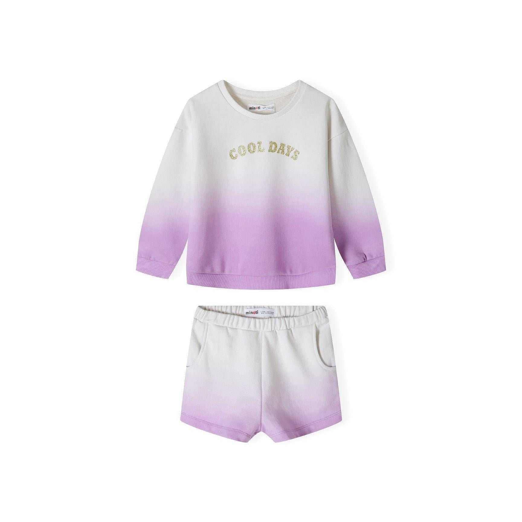 Back view of purple ombré fleece sweatshirt showing gradient colour transition from cream to purple with ribbed cuffs