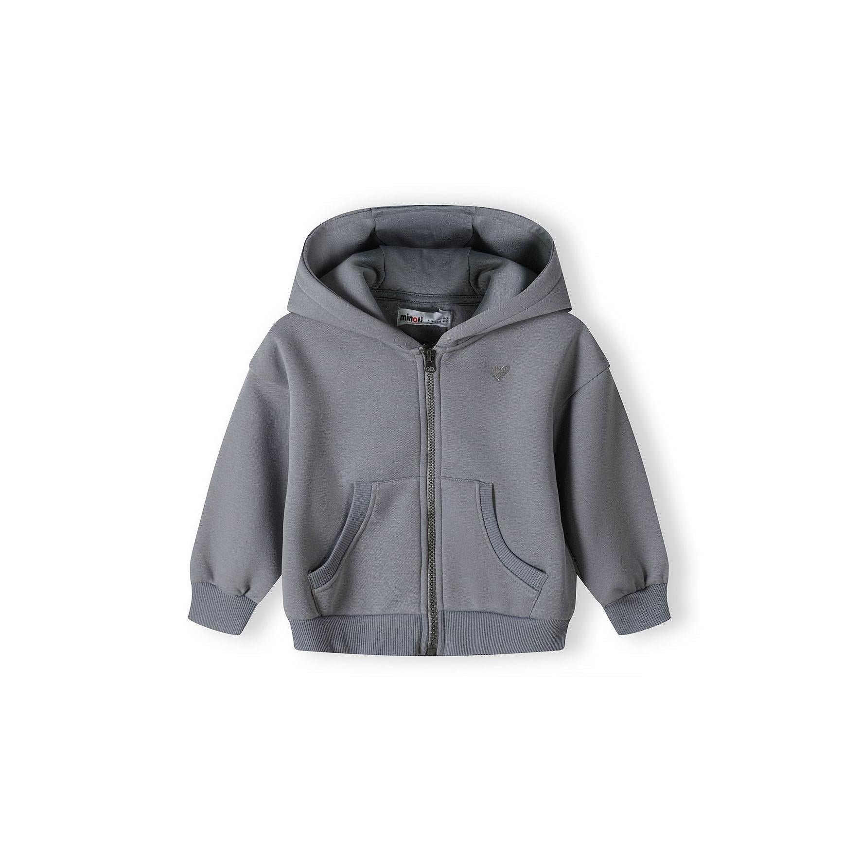 Back view of grey fleece hoodie showing hood detail and relaxed fit on white background