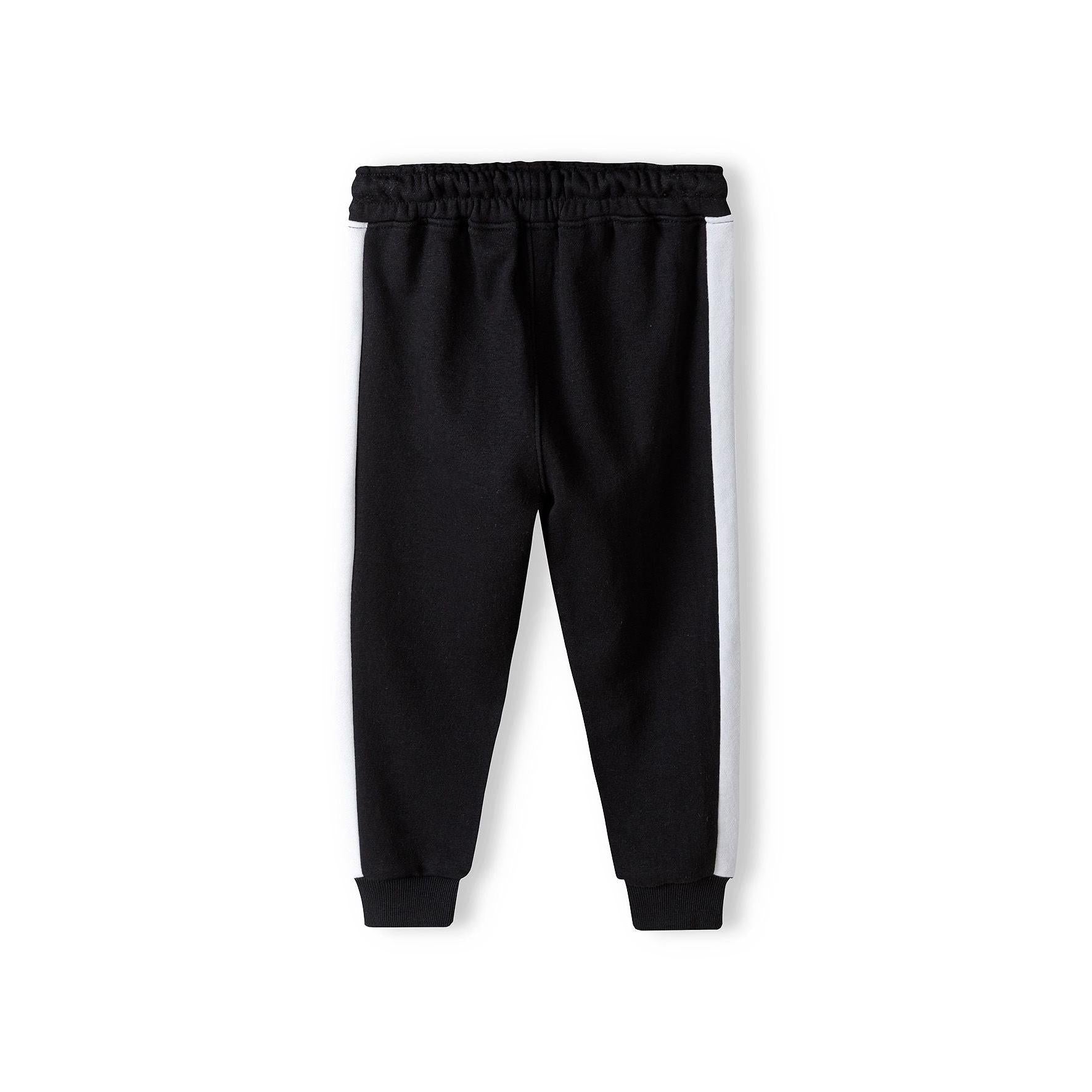 Rear view of black fleece joggers showing back design and ribbed ankle cuffs on white background