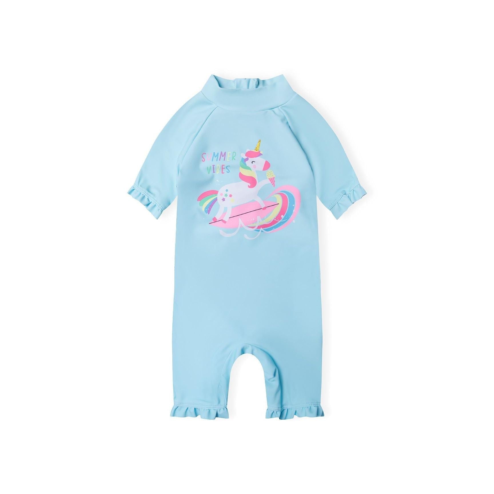 Light blue swim hat with neck protection flap and matching color scheme against white background