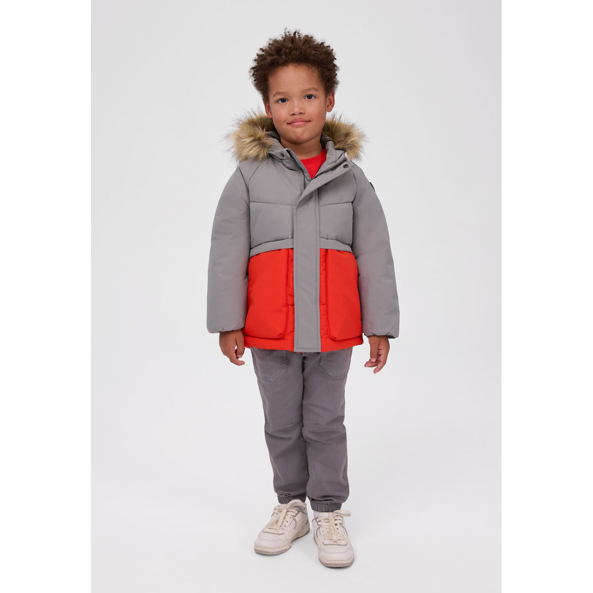 Boys' colour-block padded parka — full view on white square background