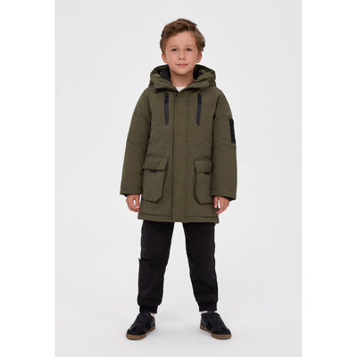 Boys' hooded padded parka — full view on white square background