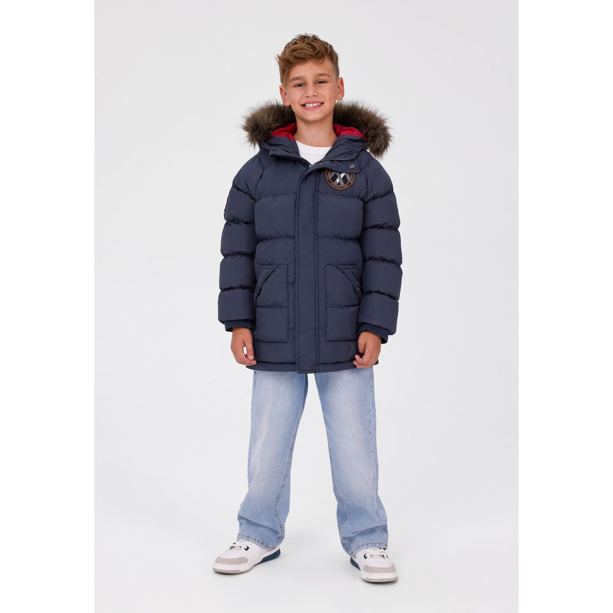 Padded parka with removable hood trim — complete product view for square Shop card