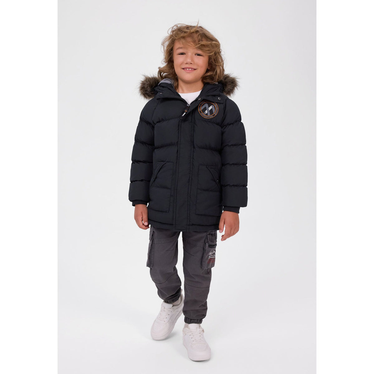 Padded parka with removable hood trim — complete product view for square Shop card