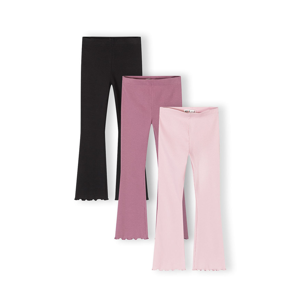 Girls' flared leggings 3-pack in black, mauve and light pink, all three full length