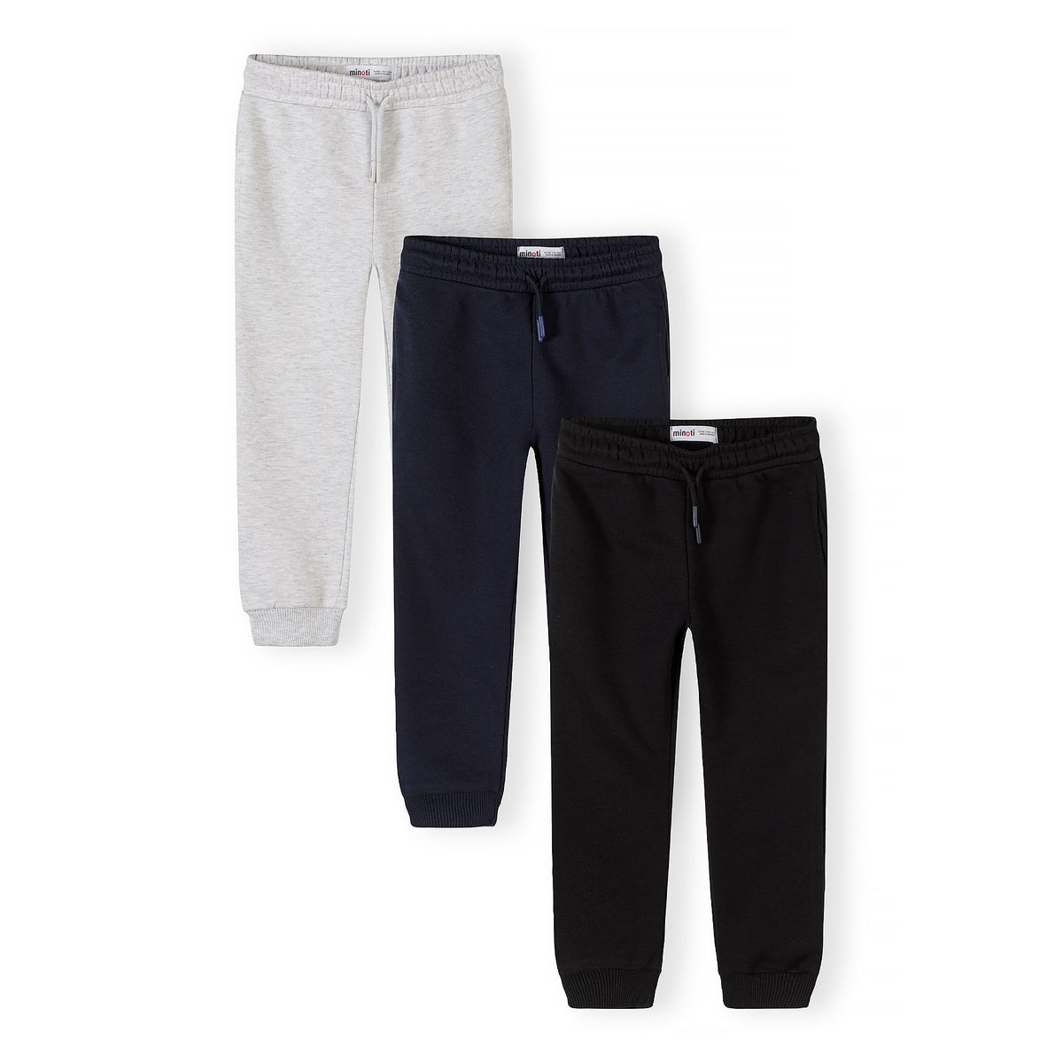 Boys' joggers 3-pack in light grey marl, navy and black — complete product view for square Shop card