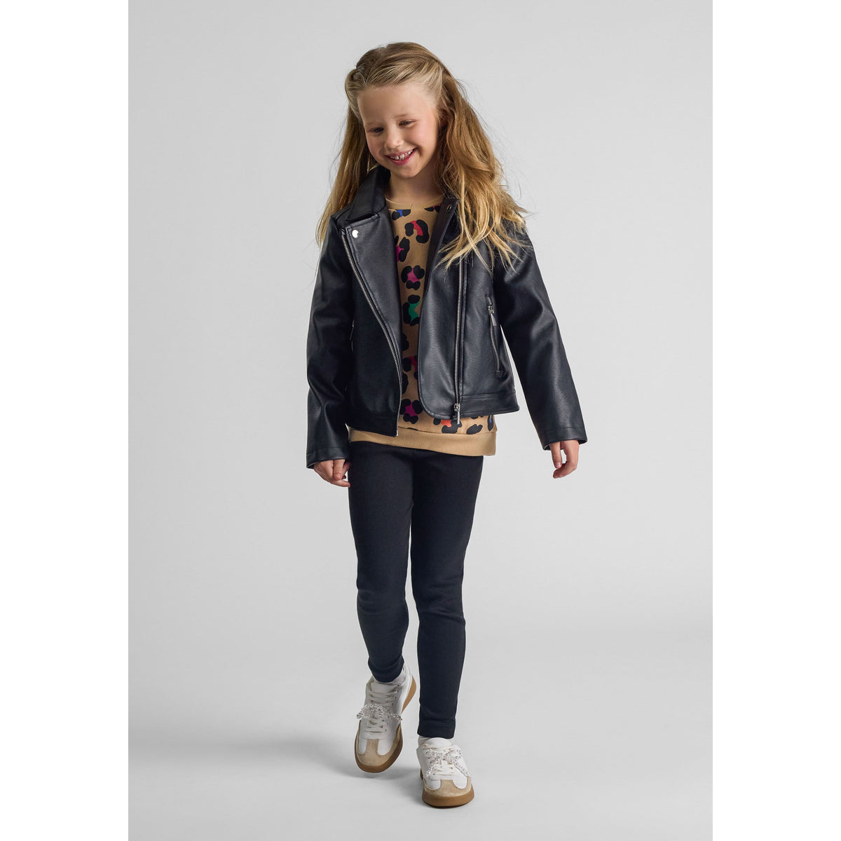 Girls' biker jacket in black — complete product view for square Shop card