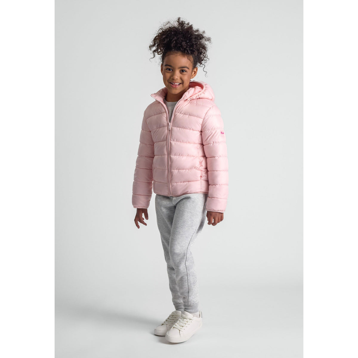 Girls' puffer jacket in light pink — complete product view for square Shop card