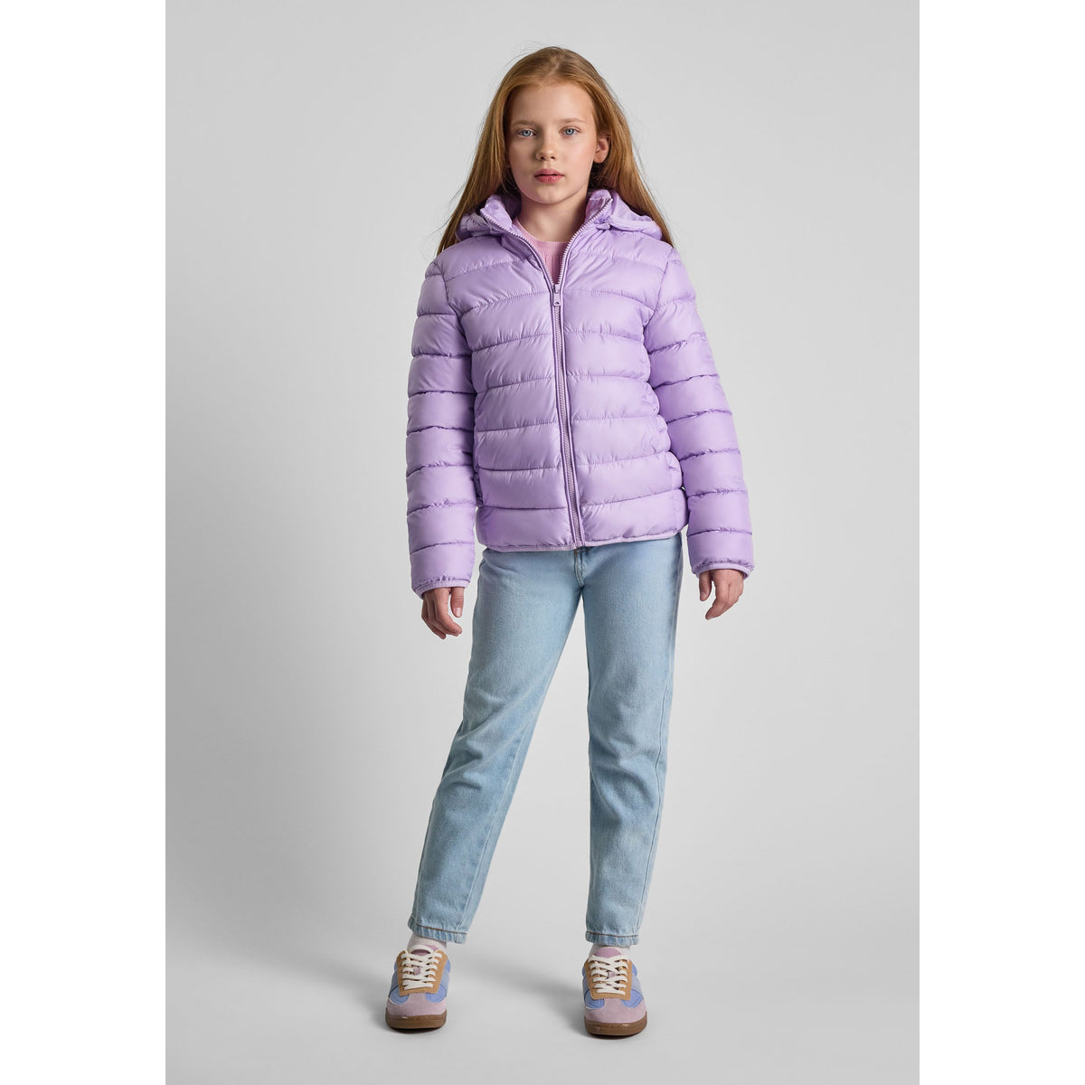 Girls' puffer jacket in lilac — complete product view for square Shop card