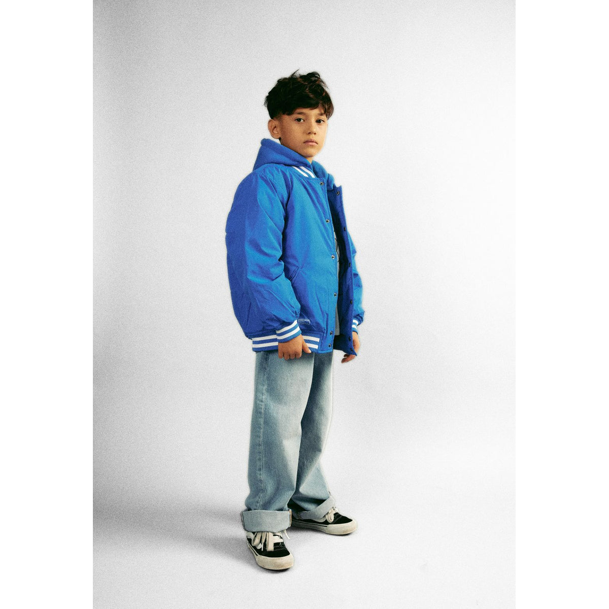 Boys' varsity jacket in blue — complete product view for square Shop card