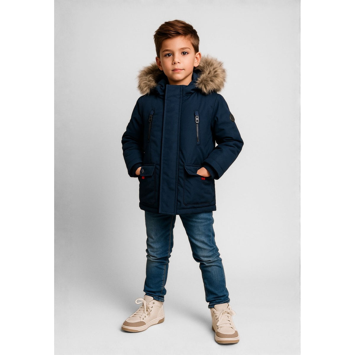 Boys' parka in navy — complete product view for square Shop card