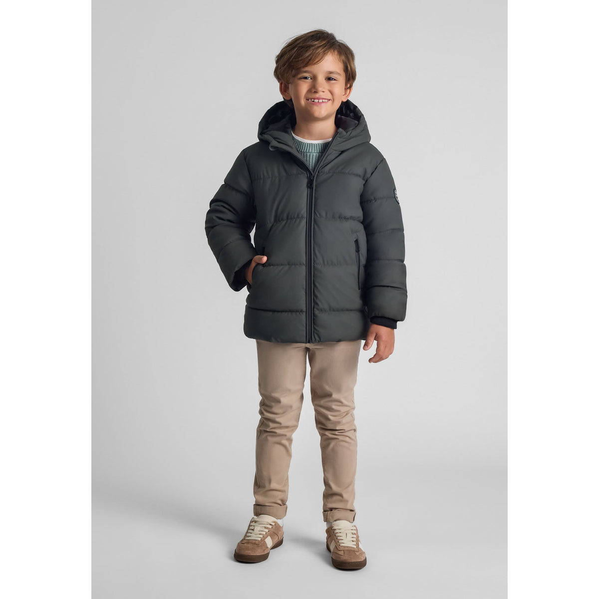 Boys' puffer jacket in khaki — complete product view for square Shop card