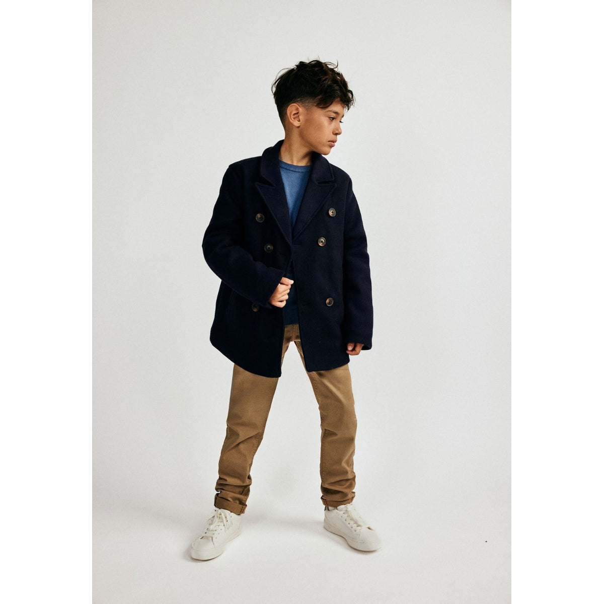 Boys' pea coat in navy — complete product view for square Shop card
