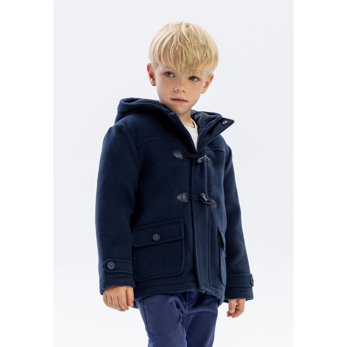 Boys' duffle coat in navy — complete product view for square Shop card