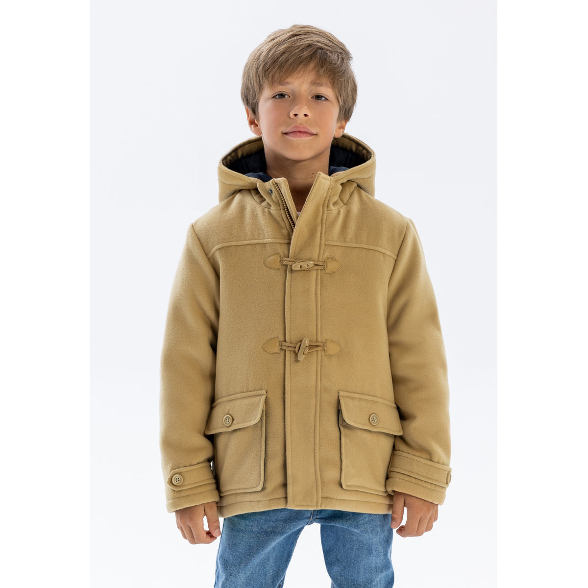Boys' duffle coat in camel — complete product view for square Shop card
