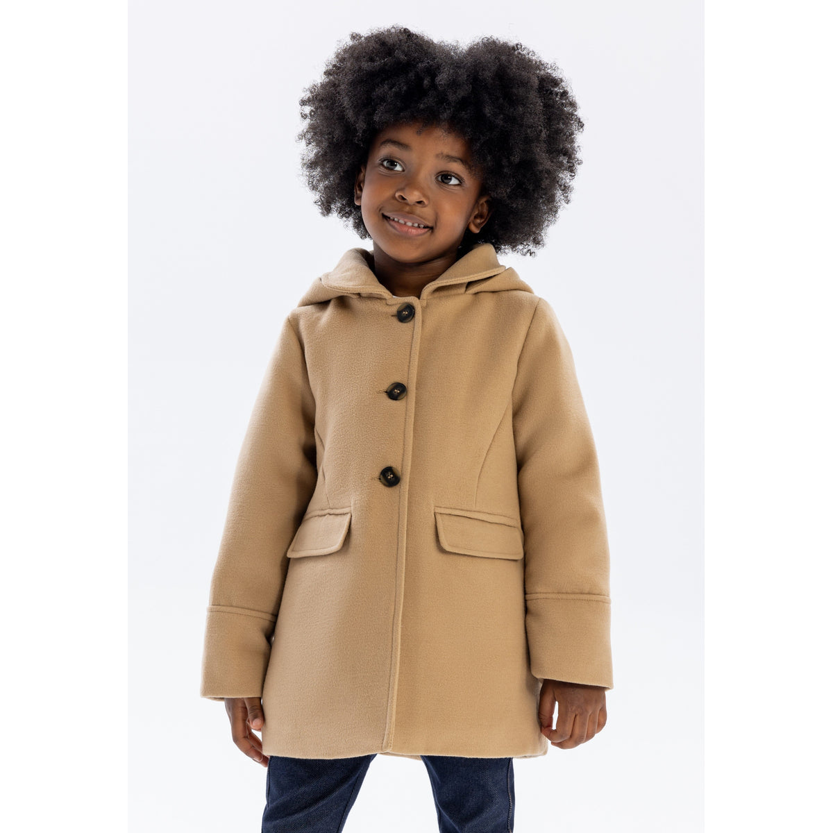 Girls' hooded coat in camel — complete product view for square Shop card