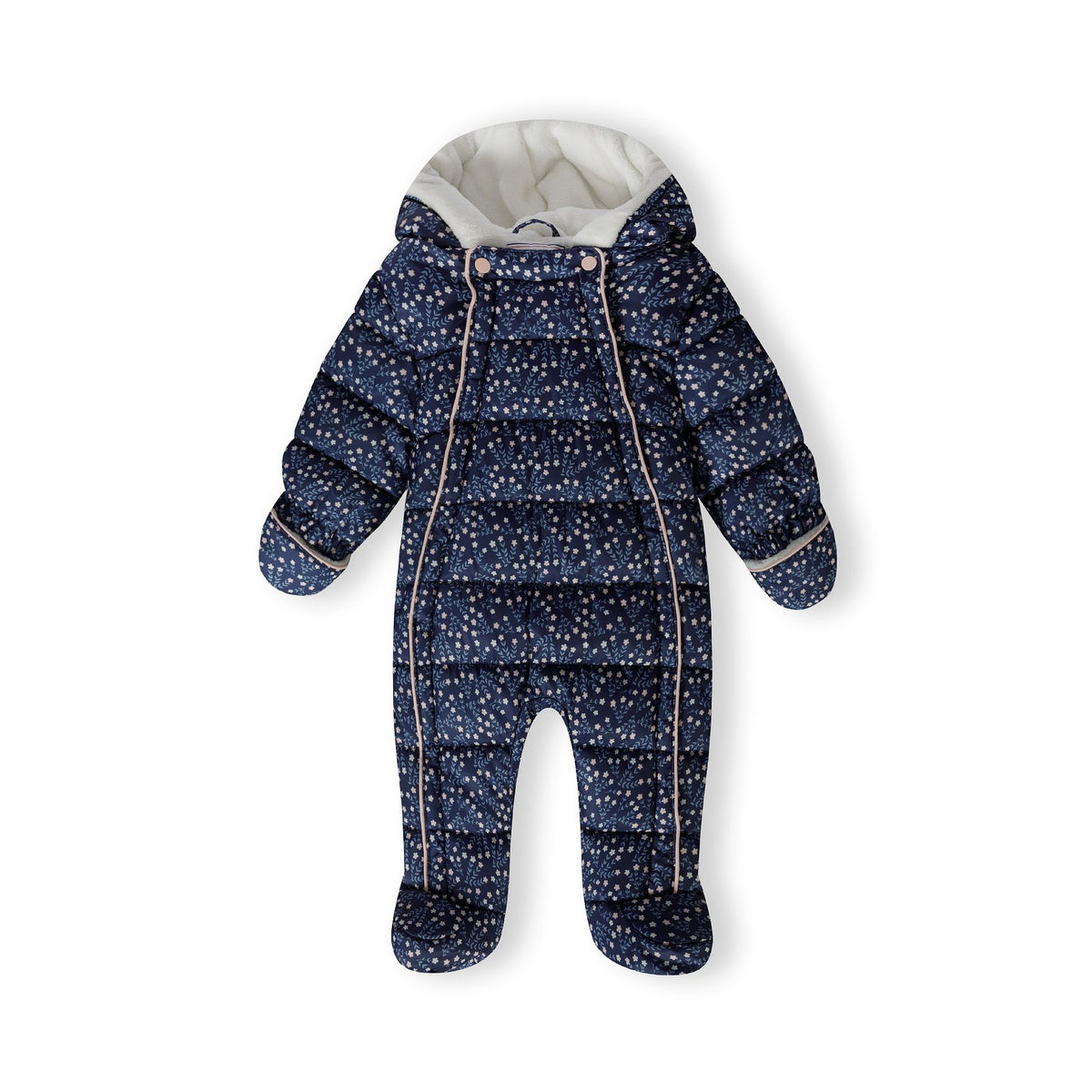 Baby padded pramsuit in navy — complete product view for square Shop card