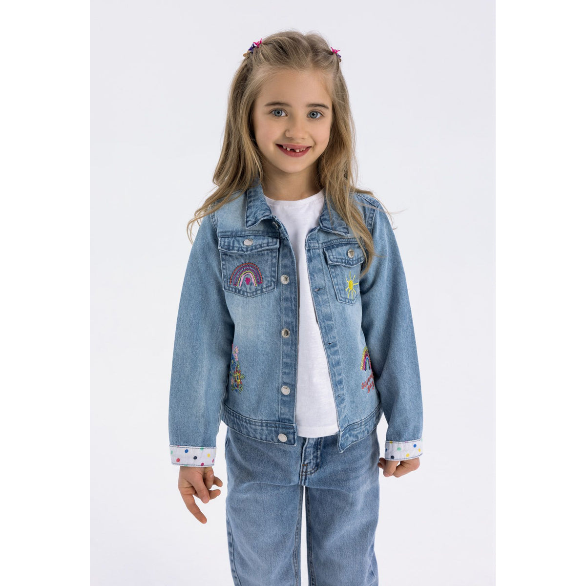Girls' denim jacket in light blue — complete product view for square Shop card
