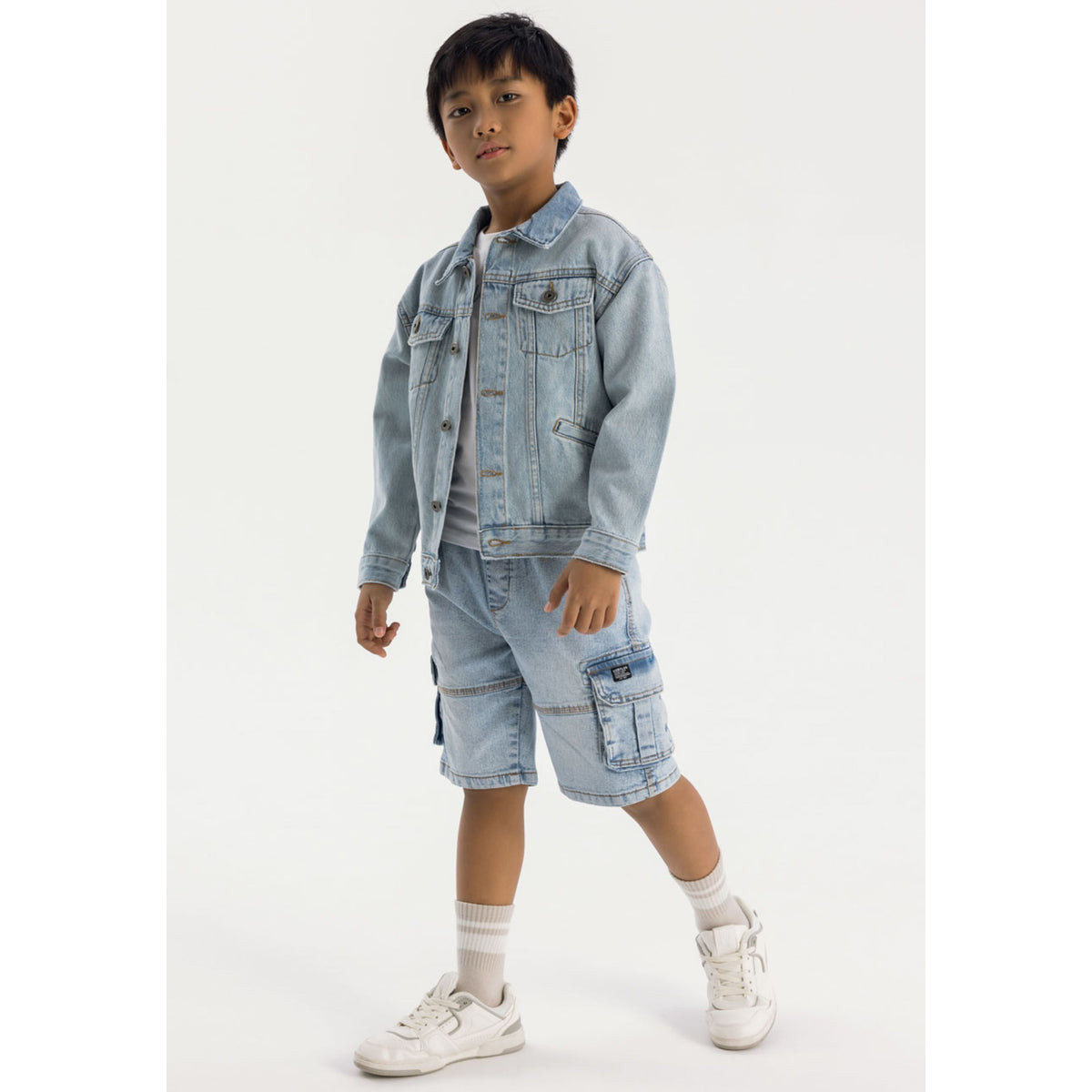 Boys' denim jacket in light blue — complete product view for square Shop card