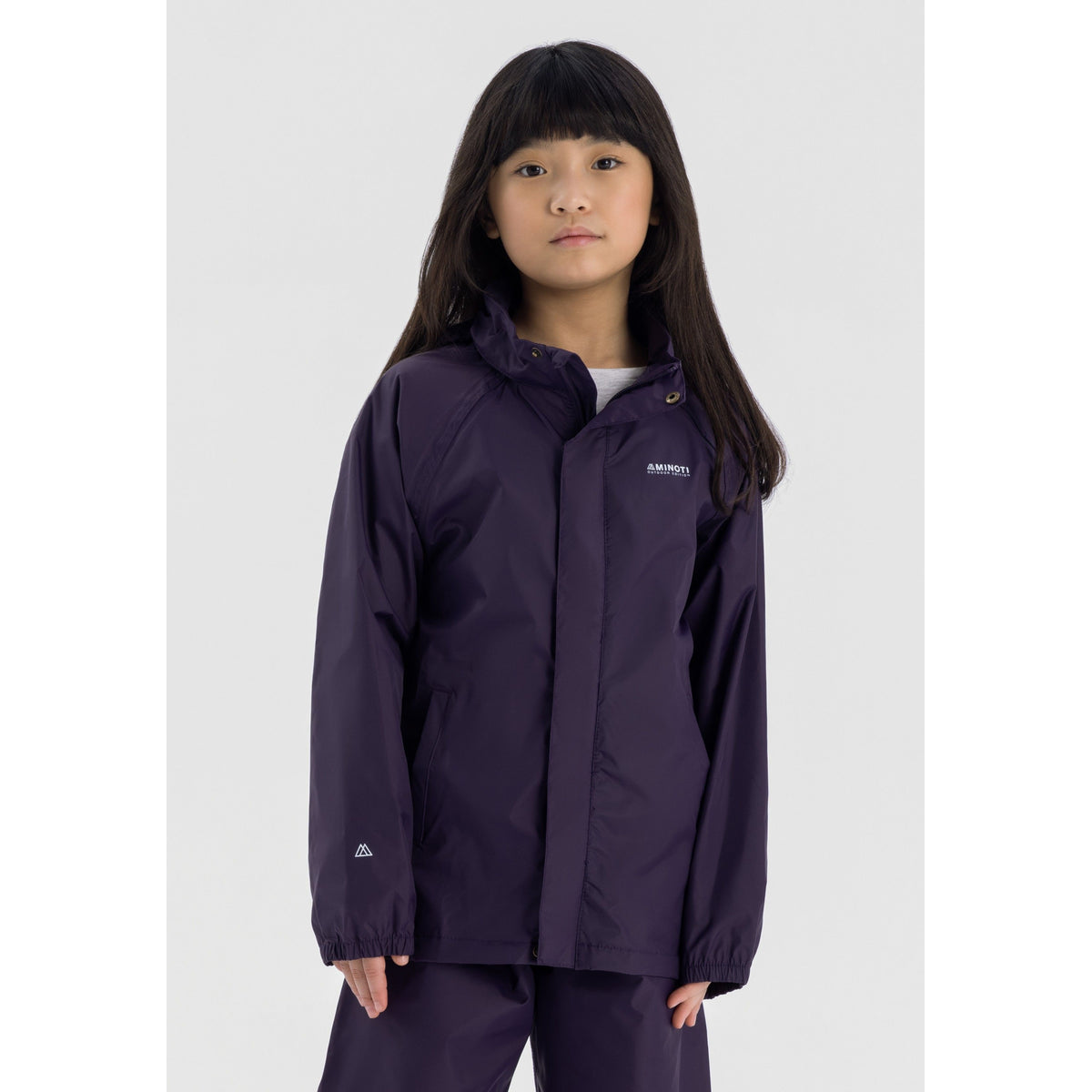 Girls' packaway hooded jacket in purple — complete product view for square Shop card