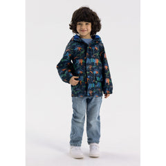 Boys' hooded printed jacket in navy
