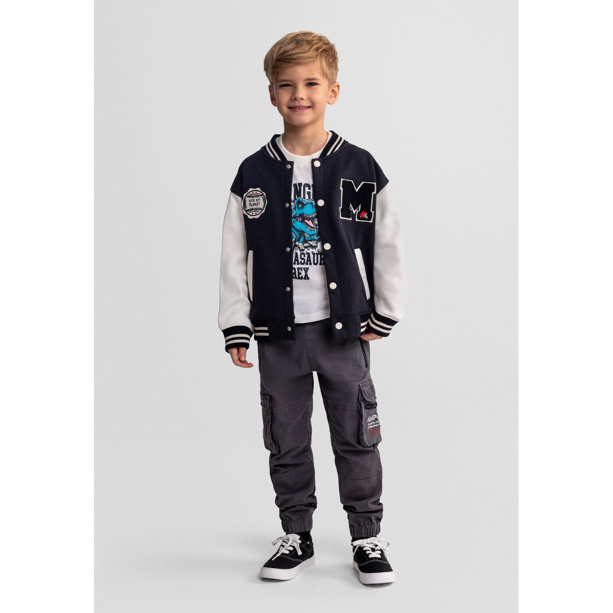 Boys' varsity jacket in black — complete product view for square Shop card