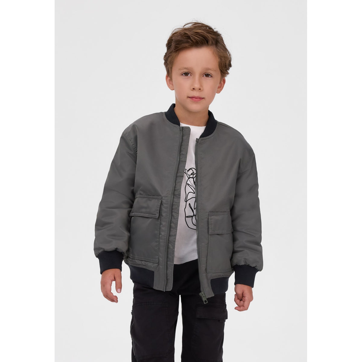 Boys' bomber jacket in khaki — complete product view for square Shop card