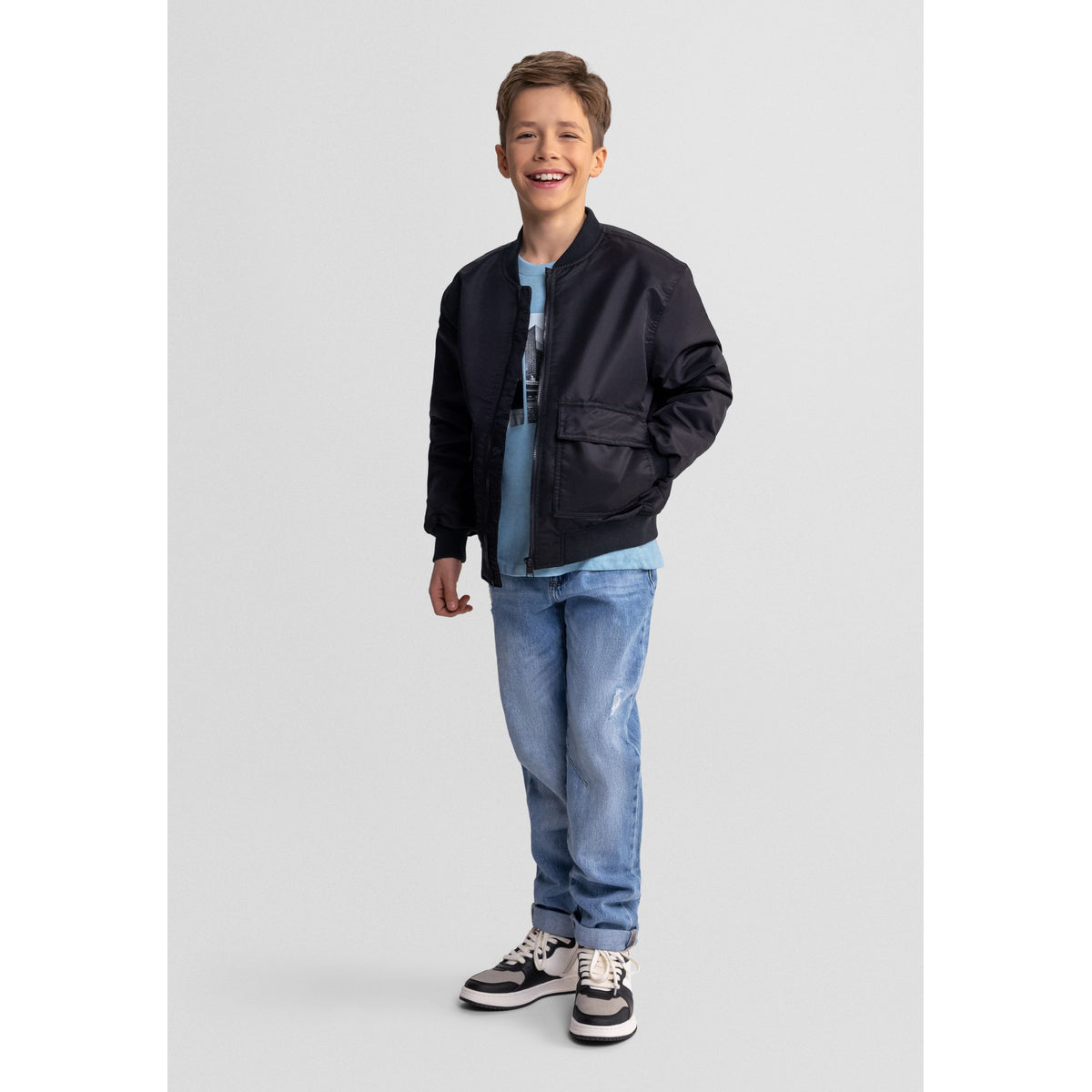 Boys' bomber jacket in black — complete product view for square Shop card