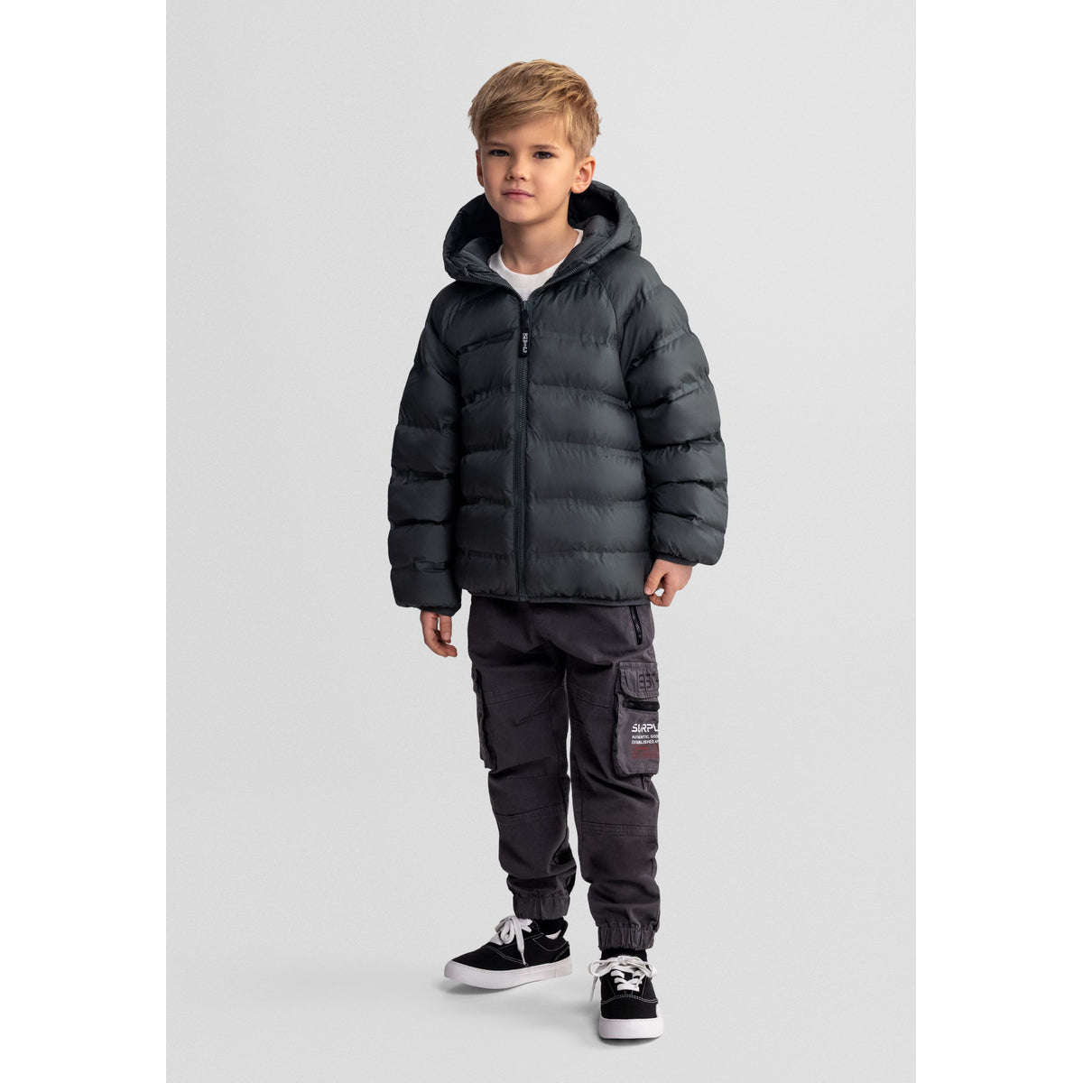 Boys' puffer jacket in dark green — complete product view for square Shop card