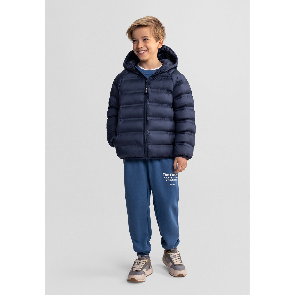 Boys' puffer jacket in navy — complete product view for square Shop card