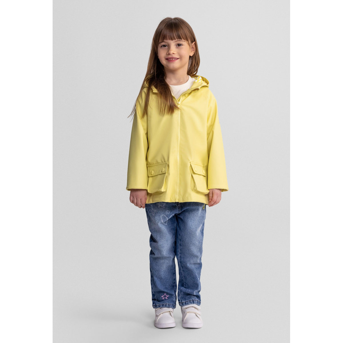 Girls' hooded jacket in yellow — complete product view for square Shop card