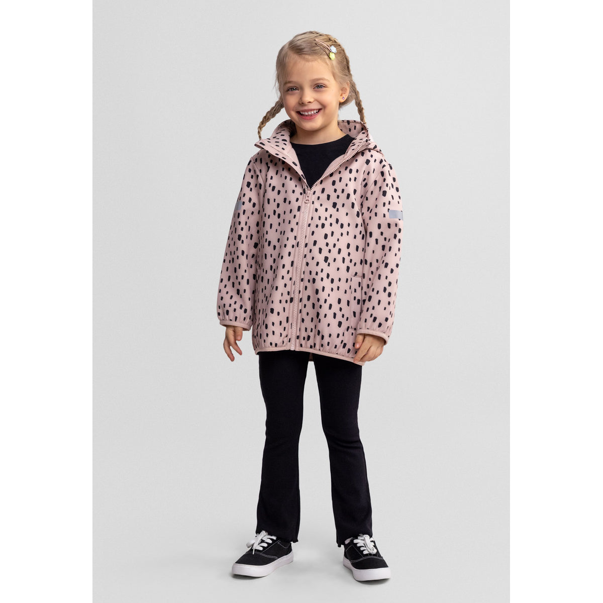 Girls' hooded printed jacket in light pink — complete product view for square Shop card