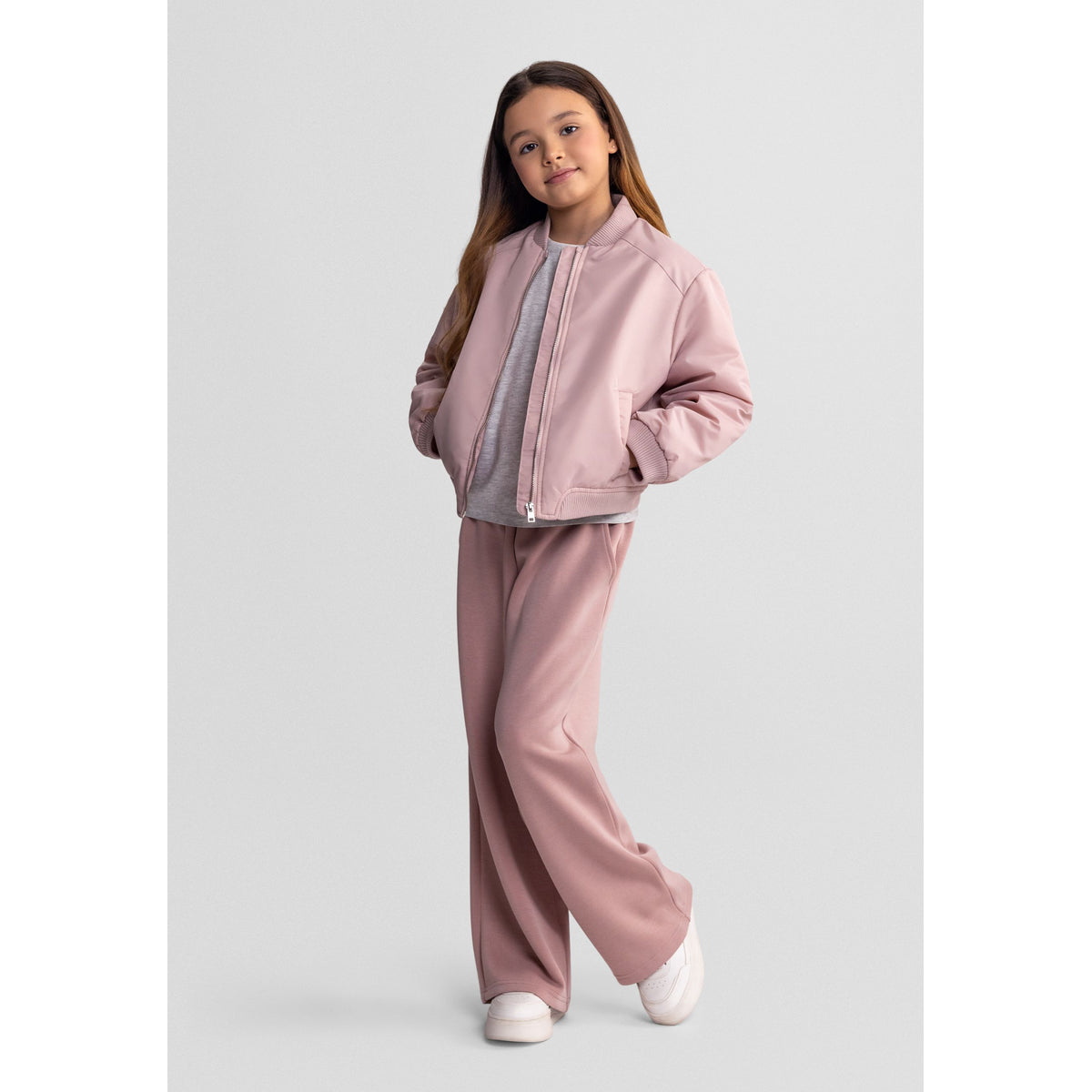 Girls' bomber jacket in light pink — complete product view for square Shop card