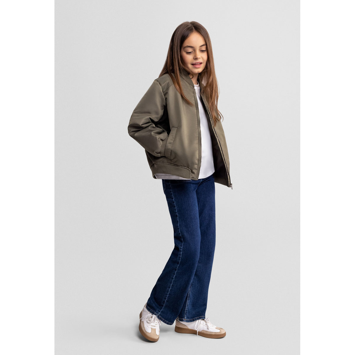 Girls' bomber jacket in khaki — complete product view for square Shop card
