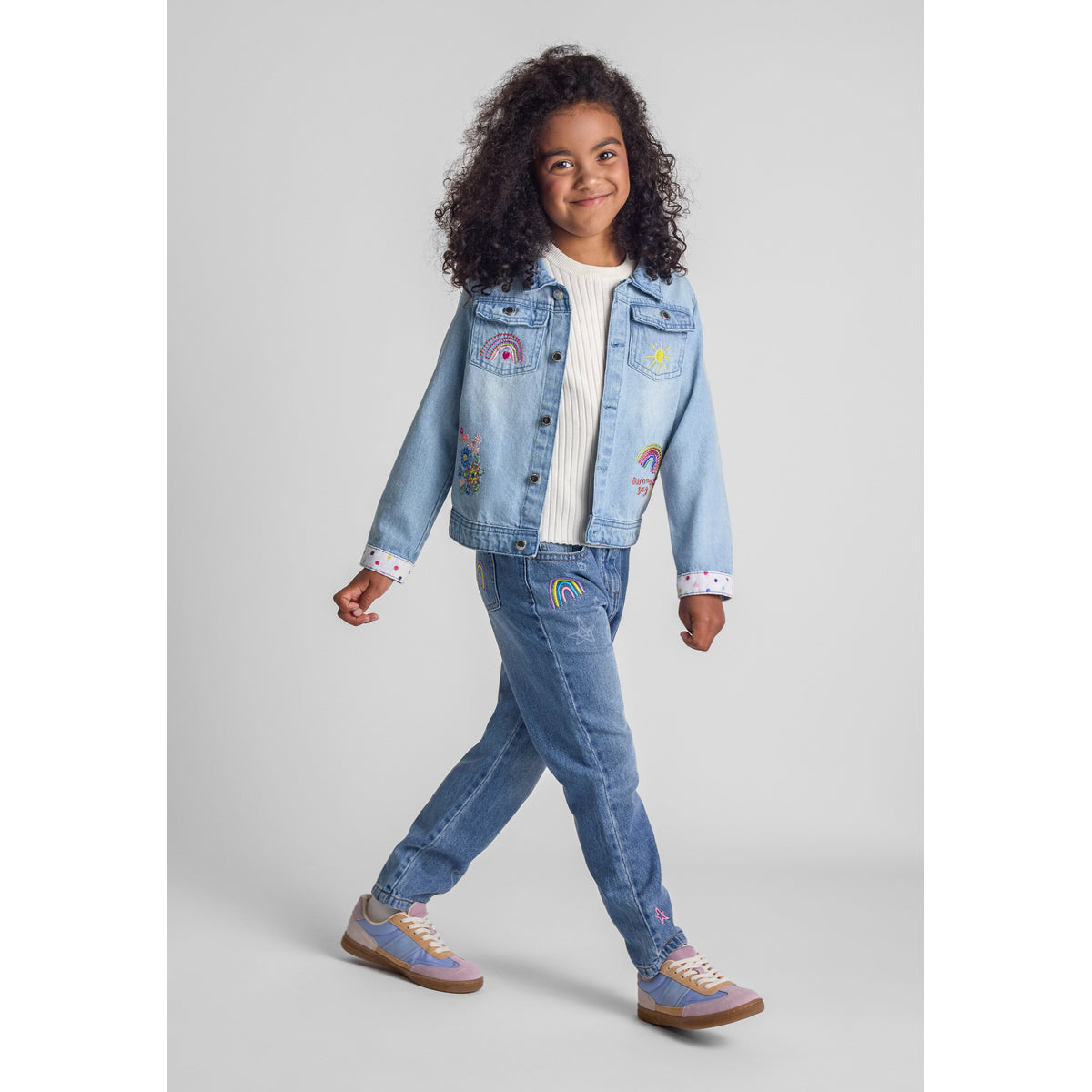 Girls' denim jacket in light blue — complete product view for square Shop card