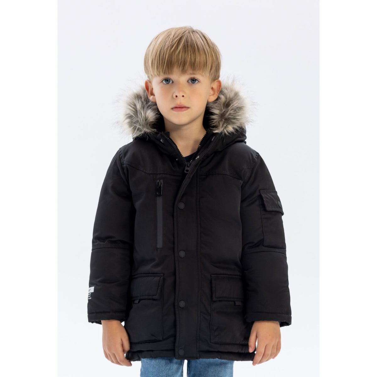 Boys' black winter parka — complete product view for square Shop card