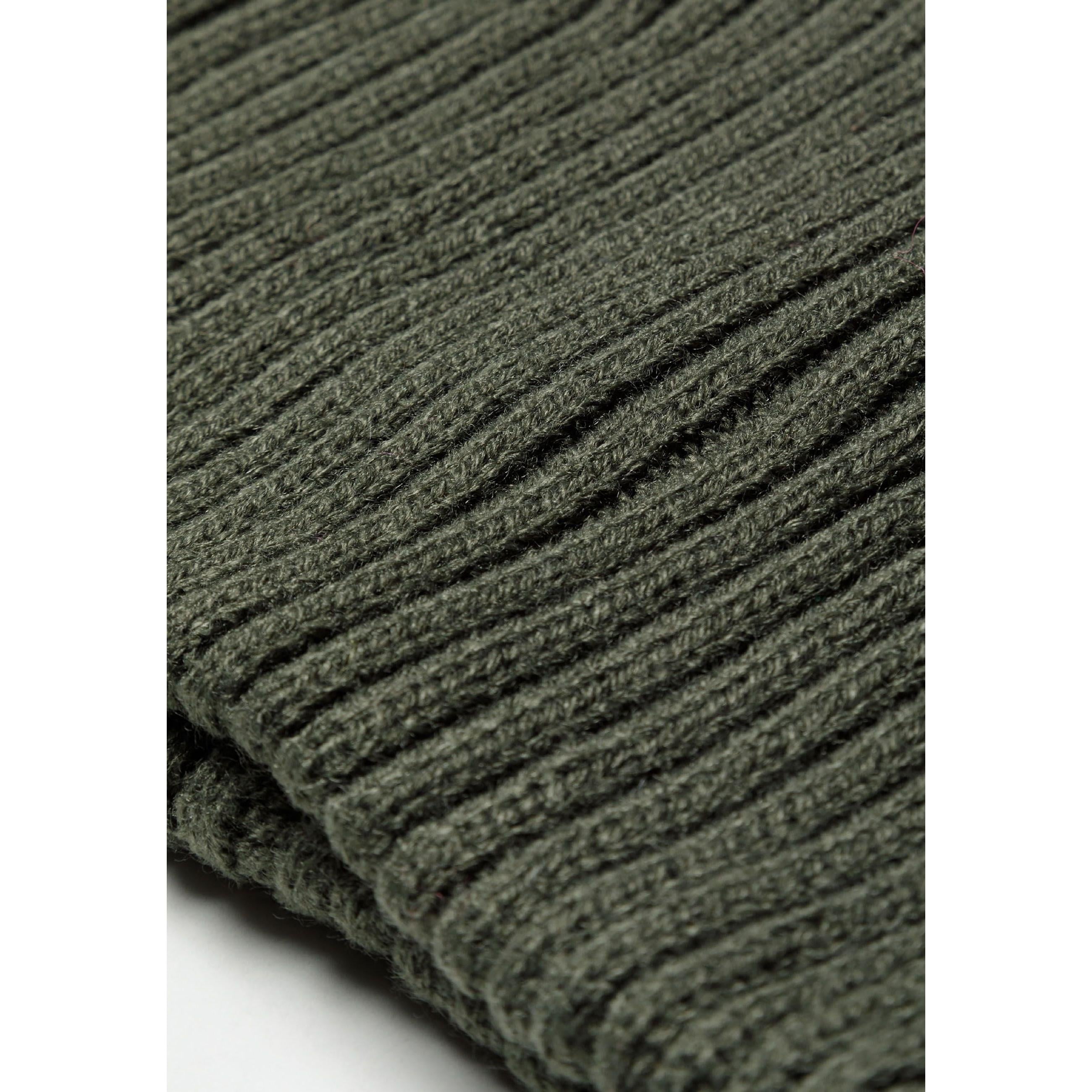Detailed view of ribbed knit texture in khaki colour showing the vertical stitch pattern and fabric quality