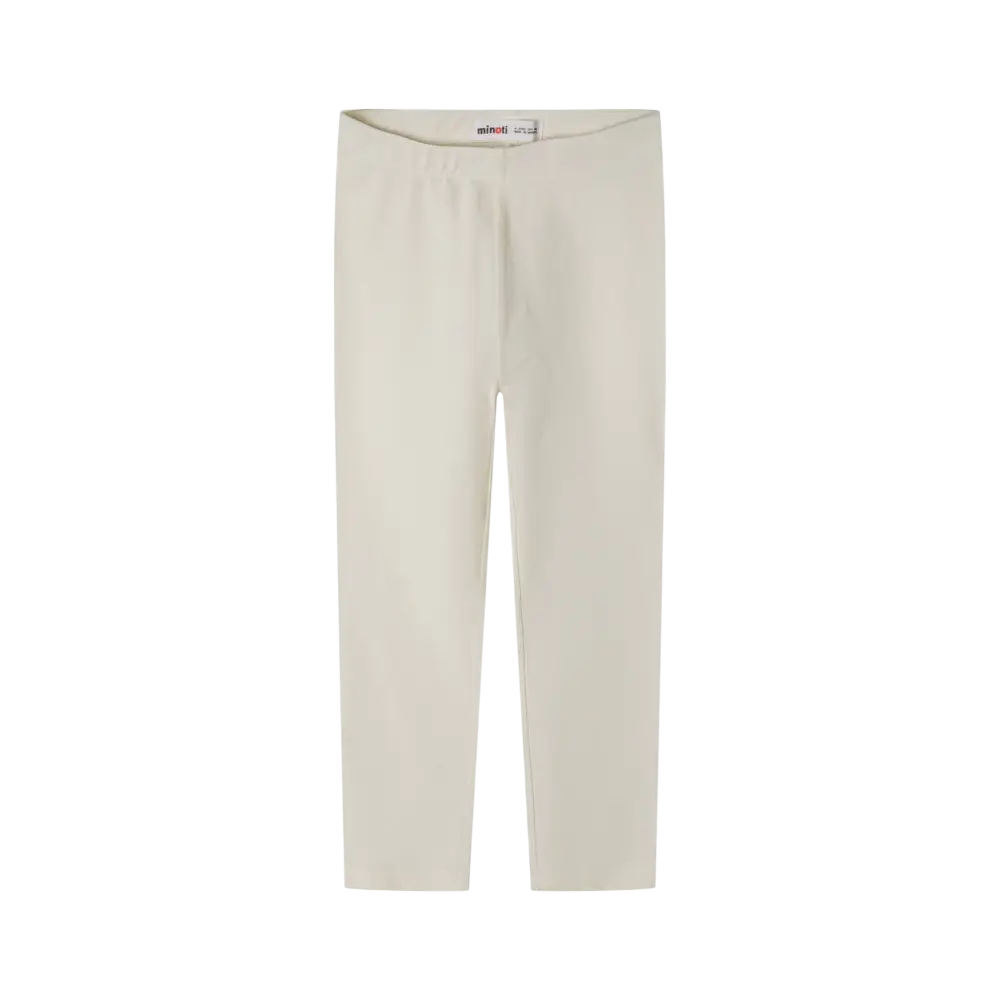 Single charcoal grey jersey leggings laid flat with Minoti label visible at waistband on black background