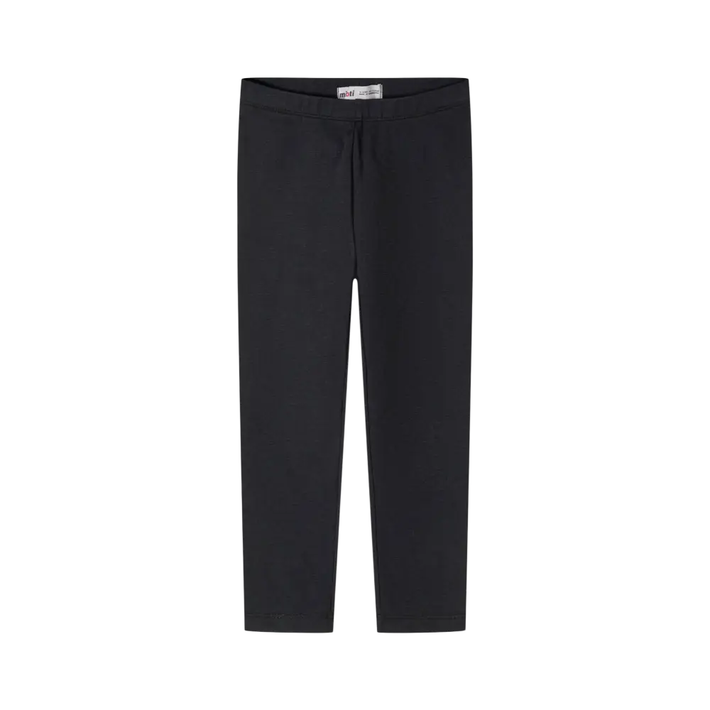 Single charcoal grey jersey leggings laid flat with Minoti label visible at waistband on black background