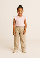 Дитяча ребриста футболка з рюшами рожевого кольору 1-14 років