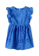 Girls Broderie Anglaise Dress Blue Short Ruffle Sleeves 2–8y – Minoti