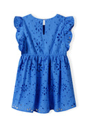 Girls Broderie Anglaise Dress Blue Short Ruffle Sleeves 2–8y – Minoti